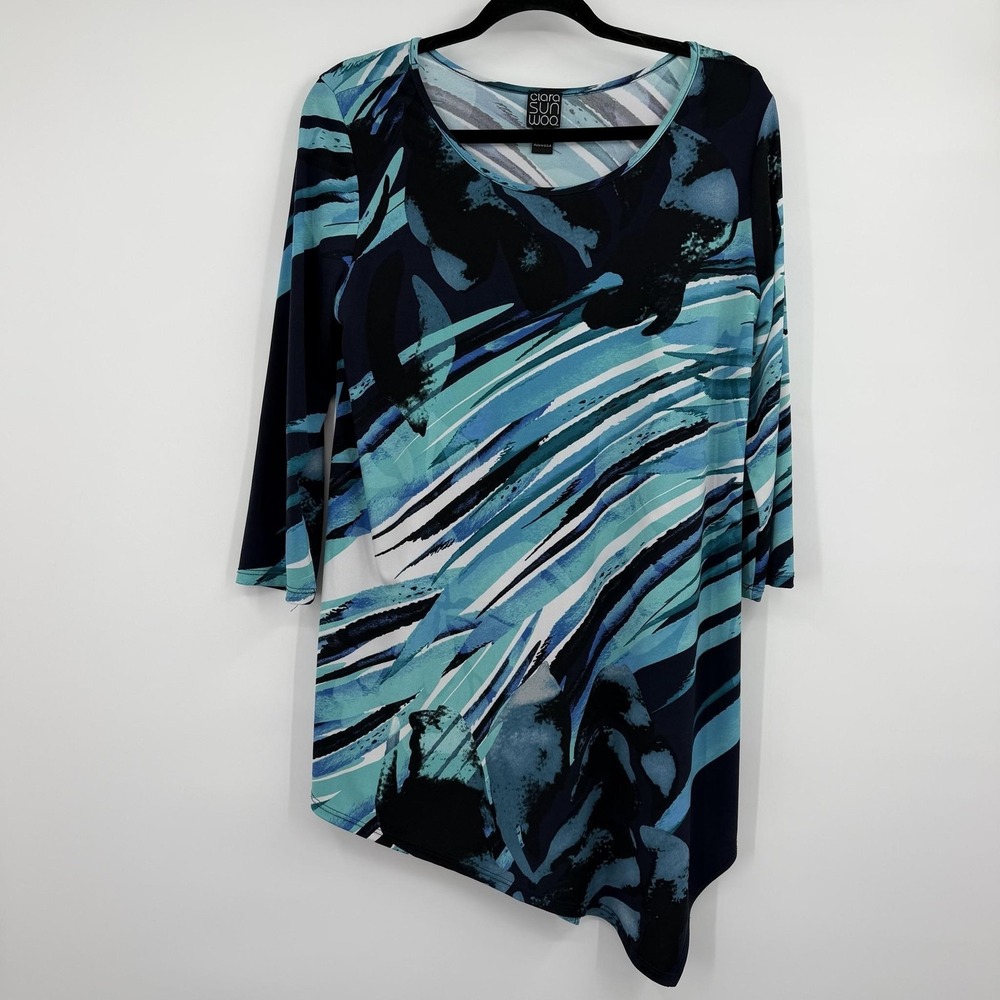 Clara Sunwoo Tunic Womens Small Long Sleeve Jersey Stretch Relaxed Slinky